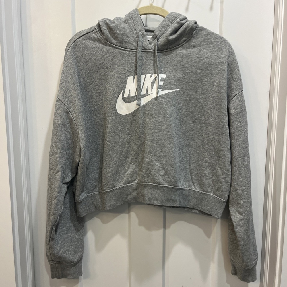 Nike Women's Sportswear Club Fleece Hoodie Size Large Gray Oversized Cropped